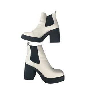 MIA White Chunky Heel Chelsea Boots Size 7.5 | Square Toe Platform Ankle Booties